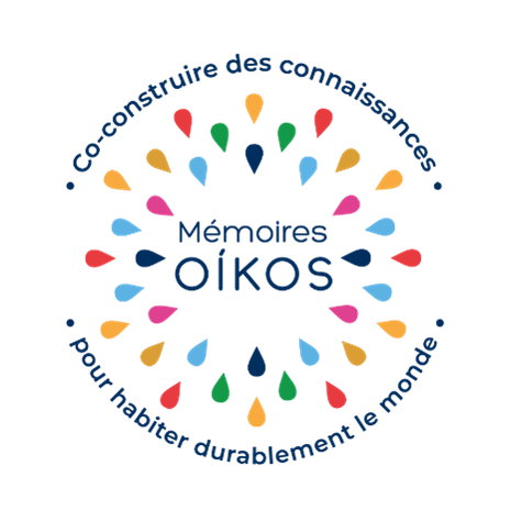 Logo des mémoires Oikos avec des gouttes en couleur